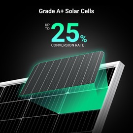 HQST 200 Watt Solar Panel, 9BB Monocrystalline Solar Panels with 25% Efficiency, Grade A+ Cells, IP65 Rating for RV, Camper Van, Trailer, Marine, Home Rooftop, Off Grid