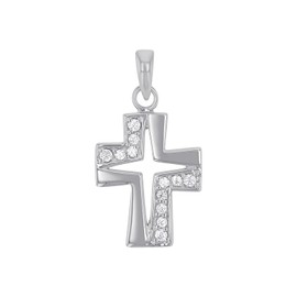 Amor 9175185 Women's Pendant 925 Sterling Silver with Synthetic Zirconia 2.4 cm Silver Cross Comes in Jewellery Gift Box, Sterling Silver, Cubic Zirconia