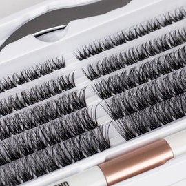 SISILILY Lash Extension Kit-Individual Lashes with Bond and Seal-120 Lash Clusters DIY False Eyelashes Fluffy Cluster Lashes with Eyelash Glue and Lash Tweezers C D Curl 10/12/14/15/16mm（DM01-mix)