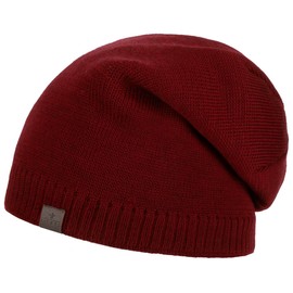 LIERYS Fine Merino Oversize Beanie Men - Knitted Hat Lined in One Size - 100% Merino Wool - Made in Germany - Hat with Cotton Lining - Men's Hat Autumn/Winter, bordeaux