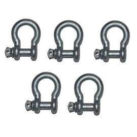 MarineNow 3/8" US Type Drop Forged Galvanized Bow Shackle with Over Size Screw Pin for Anchor, Towing, Off Road Recovery (3/8" with 7/16" Pin 1 T WLL) Hot Dipped Galvanized (05-Pack)