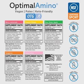 OptimalAmino OTG Stick Packs, 5 Flavor Variety Box (30 Count), 99% Utilized Essential Amino Acid (EAA) Supplement, Increase Muscle Recovery, Vegan/Keto Pre/Post Workout, NSF Certified for Sport