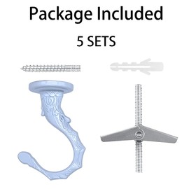 diplambr 5 Sets Large Swag Hook Heavy Duty Ceiling Hook with Hardware for Ceiling Installation Cavity Wall Fixing Hanging Plants Chandeliers Wind Chimes etc. Indoor&Outdoor (5 Sets, White)