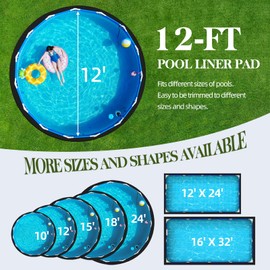 Poolergetic 12-Foot Pool Liner Pad for Above Ground Pools, Round Under Pool Mat Prevents Puncture, Weed Barrier, Extend Liner Life, Black