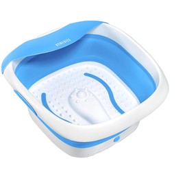 HoMedics Compact Pro Spa Collapsible Footbath with Heat Maintenance, Vibration Massage, ACU-Node Surface, Improves Circulation, Soothe Tired Muscles, Tub for Easy Storage, Blue and White