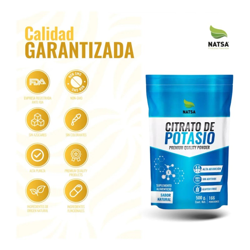 Citrato De Potasio, Calidad Premium, Bolsa 1 Kg Sabor Natural