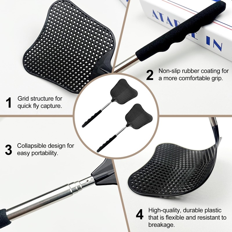 2-Pack Heavy Duty Telescopic Swatters – Durable Plastic Paddle with
