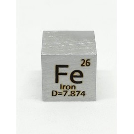 Elemental Specimen Iron Fe (0.4 inch (10 mm) Cube, Engraved A, Normal Surface
