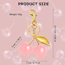 MEISO Cherry Keychain 1 Pcs Cherry Bag Charm Purse Charms Keychain- Car Cherry Accessories keychians Gifts for Women Mom Daughter Gifts Christmas Valentine Bag Accessory Cute Keychain (Pink cherry)