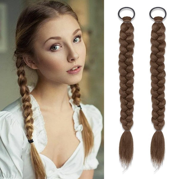 2Pcs Braided Ponytail Extensions with Hair Ties Soft Synthetic Hair