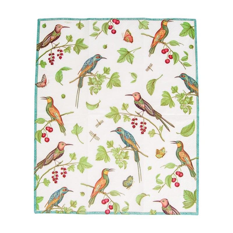 Caspari Jeweled Birds Paper Guest Towel Napkins in Ivory, 15