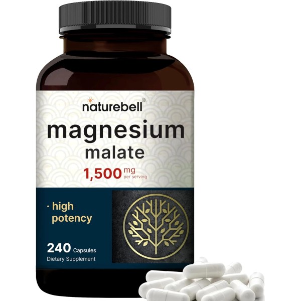 Magnesium Malate 1,500Mg per Serving, 240 Capsules, Chelated for High