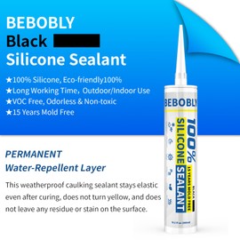 BEBOBLY Black Silicone Caulk & Sealant, 100% Waterproof Silicone Caulking, Silicone Sealant Caulking for Kitchen, Bathroom, RV, Interior & Exterior Use, Shrink & Crack Proof, 10.2 FL. OZ/300ML, 4 Pack