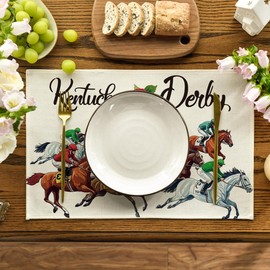 Artoid Mode Horse Racing Jockey Kentucky Placemats Set of 4, 12x18 Inch Sports Festival Holiday Table Mats for Party Kitchen Dining Decoration