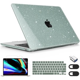 Lepeoac for MacBook Air 13.6 inch Case M4 M3 M2 2025 2024-2022 Release Model A3240 A3113 A2681, Sturdy Plastic Hard Shell Case & Keyboard Cover for MacBook Air M2 13 inch, Star Sparkle Midnight Green