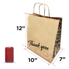 TEEK EJ2 Thank You Printed Brown Kraft Paper Bags - 10x7x12 Inches, 250 Pcs - With Reinforced Twisted Handles – Premium Shopping Paper Bags for Small Business, Grocery, Gift bags