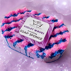 Violet Waves Exfoliating Soap Sponge | Parma Violet Soap Filled Sponge | Shower Puff | Tan Remover & Body Scrub | Exfoliating Body Wash | Valentine's Day Bath Products | Stocking Fillers