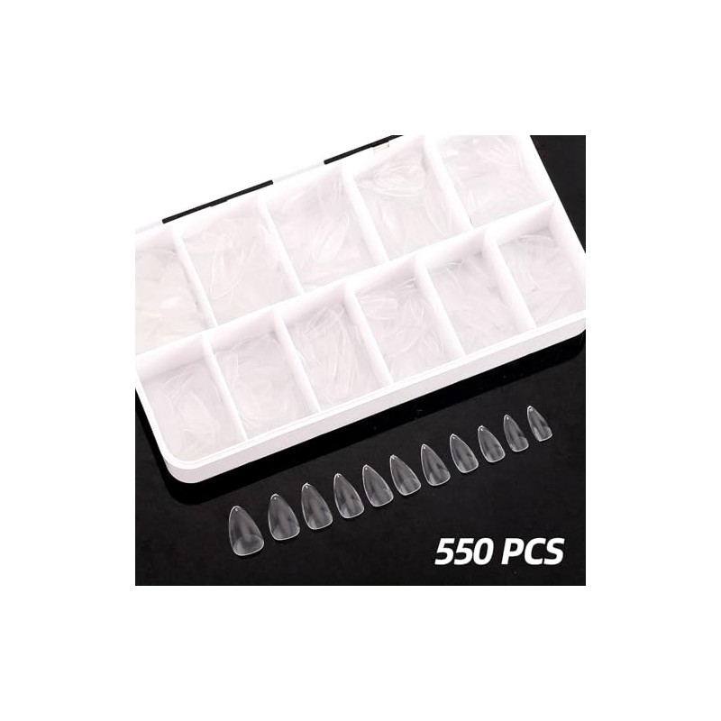 BTYMS 550 puntas de uñas postizas almendradas, uñas postizas transparentes