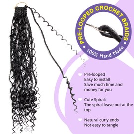 Goddess Box Braids Crochet Hair with Curly Ends 24 Inch 1 Spiral Crochet Boho Braids 8 Packs Pre Looped Synthetic Braiding Hair Extension Crochet Hair for Black Women 1B#