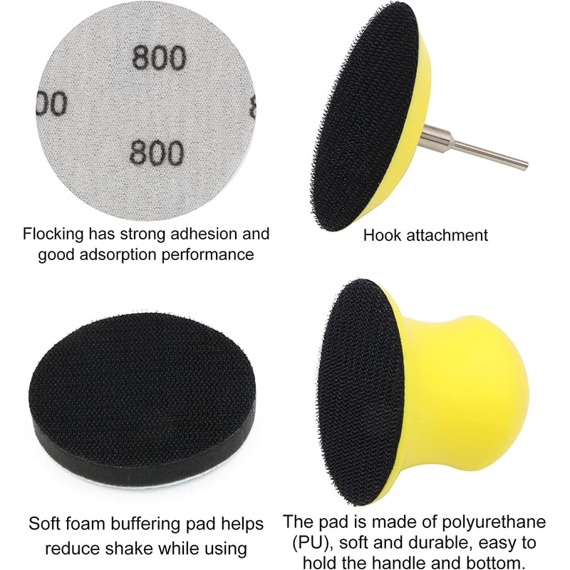 185Pcs 2Inch Sanding Discs, Assorted 60-10000 Grit Wet/Dry Hook &
