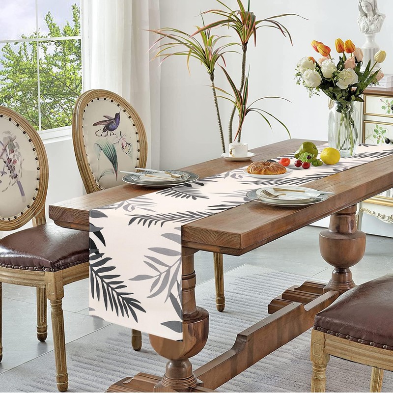 Table Runner Grey Modern Table Runner Black Leaves Table Runner