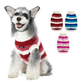 PINA Dog Sweater, Turtleneck Puppy Sweater with Two-Tone Stripes, Knitted Dog Sweaters Classic Warm Windproof, Pet Sweater Winter Clothes for Small Medium Large Dogs