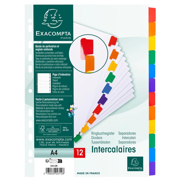 Exacompta 2312E White Cardboard Index for DIN A4, Made of