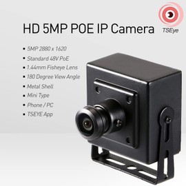 REVODATA 5MP POE IP Mini Camera, 1.44mm Fisheye Lens(180°FOV), 2880x1620P Ultra HD, H.265 Surveillance Small Camera, Motion Detection, PC/Phone App(I706-4-P)
