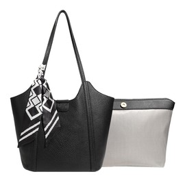 Mabecol Women's Shopper Bag Large with Removable Inner Compartment and Stylish Silk Scarf, Elegant Tote Bag Women's Made of PU Leather, 2-in-1 Shoulder Bag & Handbag with Magnetic Closure, black