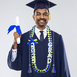 Henoyso 4 Pcs Graduation Ribbon Lei 2025 and Graduation Cord with Tassels Braided Necklace for Graduation Gifts Party Supply(Yellow and Blue)