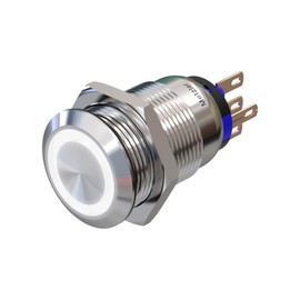 Metzler - Push Button 19mm - LED Ring Lighting White - IP67 IK10 - Stainless Steel - Flat - Solder Contacts