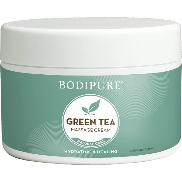BODIPURE Green Tea Massage Cream - Rich in Antioxidants to Rejuvenate Dry Skin - Skin Moisturizing, and Relaxing Sore Muscles, 8.46 Ounce