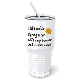 PixiDoodle Winter Spring Summer, Fall Is Best - Favorite Season Tumbler with Spill-Resistant Slider Lid and Silicone Straw (30 oz Tumbler, White)
