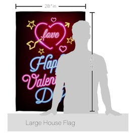 Breeze Decor - Neon Valentines Love Spring - Seasonal Impressions Decorative Vertical House Flag 28" x 40" Printed in USA
