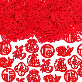 HOWAF 140pcs Chinese New Year Decorations centerpieces,Felt Fu Character for 2026 Lunar New Year Party Decorations, Spring Festival Red Felt Lucky Character Confetti for 2026 Horse Year Table Decor