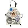 Lunarable Havana Apron, Travel Concept Passport Stamp Design of Cuban