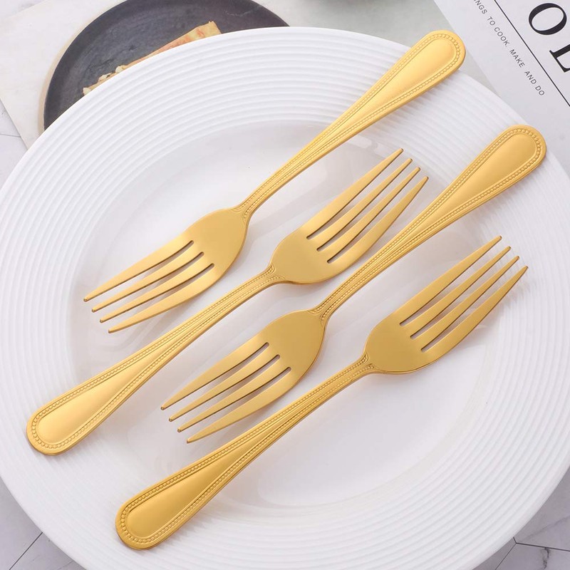 SUNSENGEUR Stainless Steel Kitchen Dinner Forks with Bead Pattern 12-Piece