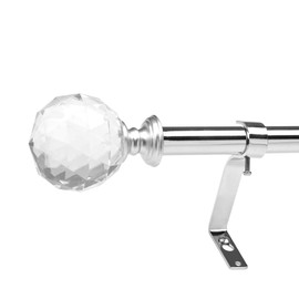 Coquilles 3/4 Inch Diameter Adjustable Curtain Metal Rod with Round Clear Acrylic Ball Finials，48 to 84 Inch