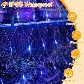 OPAHUTER 96LEDs Solar Net Lights Outdoor, 4.9 x 4.9 Ft Mesh Fairy Lights, Waterproof Net Lights with 8 Modes, Remote Control, Copper Wire Net Lights for Christmas Tree Lawn Fence Bushes Wall