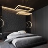 Dimmable Crystal Chandelier, Modern Rectangular 2 Ring LED Pendant Light