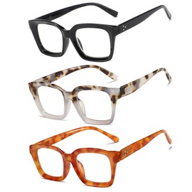ZXYOO 3 Pack Oversize Square Design Reading Glasses for Women, Blue Light Blocking Computer Reader（Black & Gray & Yellow Leopard+1.50）
