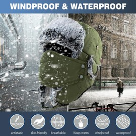 TOPEX XL/XXL Waterproof Aviator Hat Men's Winter Hat Warm Trapper Hat with Ear Flaps Fur Hat Russian Hat, TE69265_Army Green