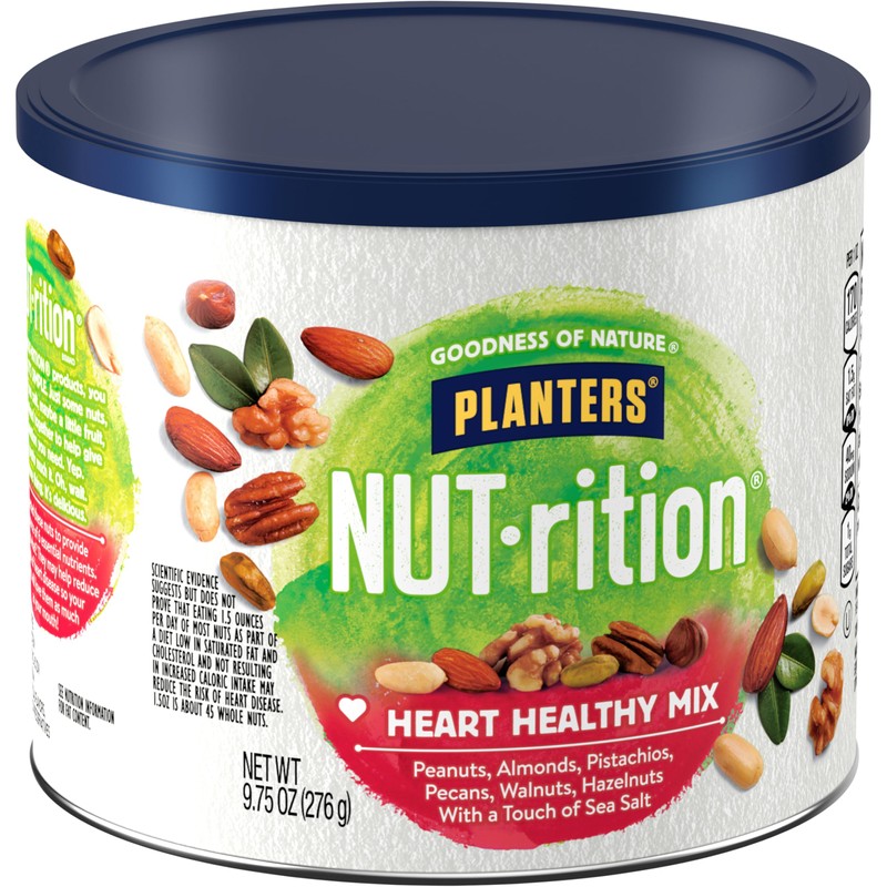PLANTERS NUT-rition Heart Healthy Snack Nuts Mix, 9.75 oz Canister