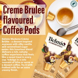 Belmio Crème Brulee Flavour Aluminium Nespresso Original Compatible Coffee Pods Rainforest Alliance Certified 60 Capsules (6 x 10 packs) - Espresso with Vanilla Custard and Caramelised Sugar Essence