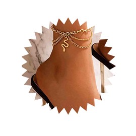 Aneneiceera Punk Layered Snake Anklet Bracelet Gold Snake Ankle Bracelet Chunky Serpent Anklets Gothic Multi Chain Ankle Bracelet Vintage Foot Chain Jewelry for Women