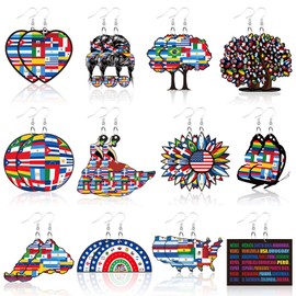 RZJSLSHANHAI 12 Pairs Hispanic Heritage Month Earrings Motivational Ethnic Earrings Wooden Spanish History Month Earrings Hispanic Heritage Month Decorations for Women Jewelry Gift Party Favors