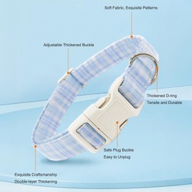 Blue Plaid Dog Collar for Medium Dogs, Cute Adjustable Boy Girl Female Pet Collars Summer Puppy Collar with Quick Release Buckle for Small Large Dogs, Blue Plaid-M