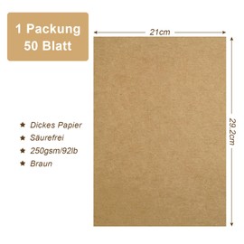 50 Sheets A4 250 g Brown Paper Coloured Card for Designing Greeting Cards, Invitations, Place Cards
