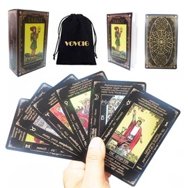 Tarot Cards Deck with Meanings On Them,Black Tarot Cards Deck with Guidebook for Beginners,Divination Tool Fortune Telling Game with Velvet Storage Bag