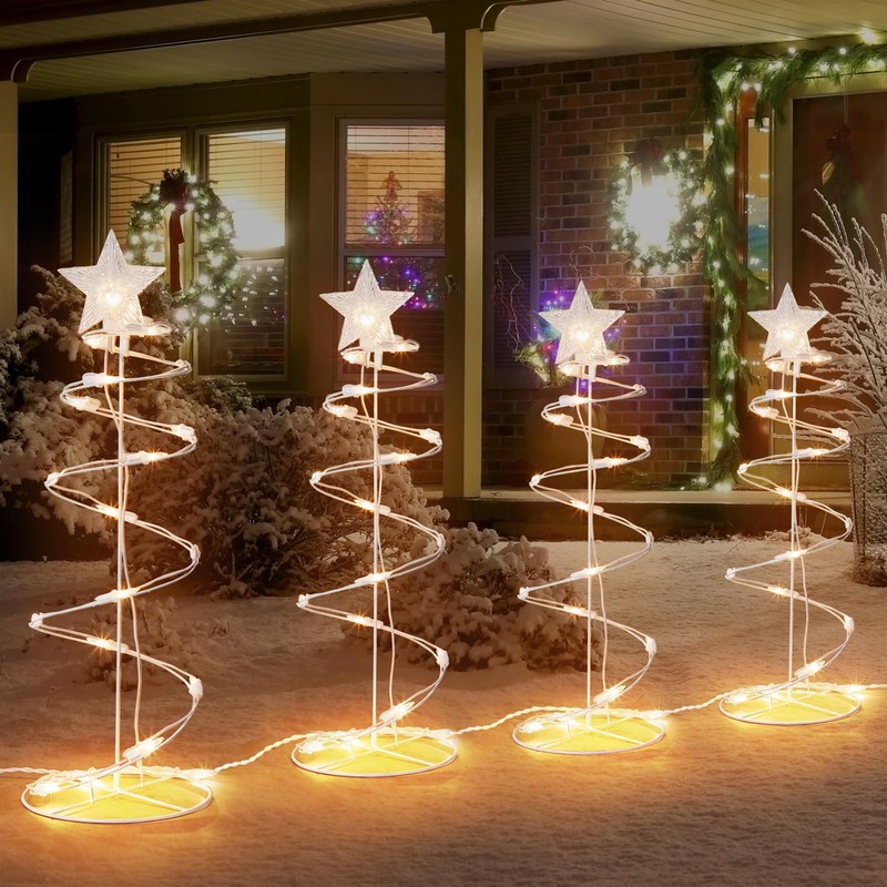4 Packs Outdoor Spiral Lighted Christmas Trees, Warm White Spiral